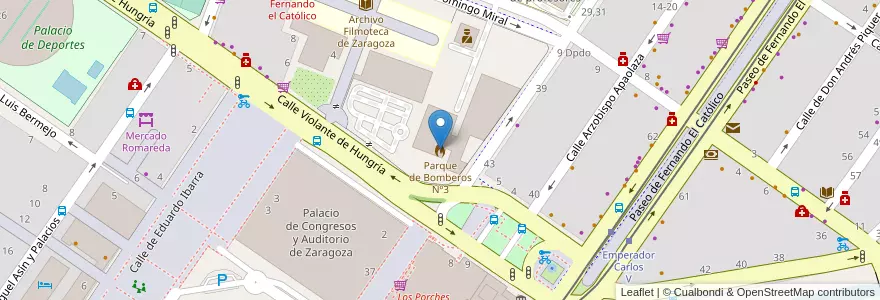 Mapa de ubicacion de Parque de Bomberos Nº3 en 西班牙, Aragón, 萨拉戈萨, Zaragoza, 萨拉戈萨.