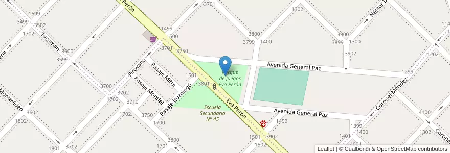 Mapa de ubicacion de Parque de Juegos Eva Perón en アルゼンチン, ブエノスアイレス州, Partido De Lanús, Monte Chingolo.