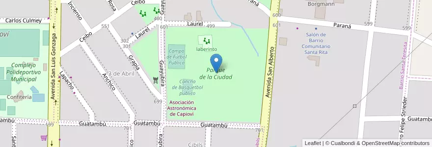 Mapa de ubicacion de Parque de la Ciudad en Argentinië, Misiones, Departamento Libertador General San Martín, Municipio De Capioví, Capioví.