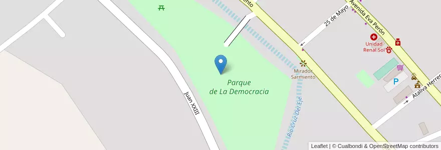 Mapa de ubicacion de Parque de La Democracia en Argentina, Córdoba, Departamento Cruz Del Eje, Municipio De Cruz Del Eje, Pedanía Cruz Del Eje, Cruz Del Eje.
