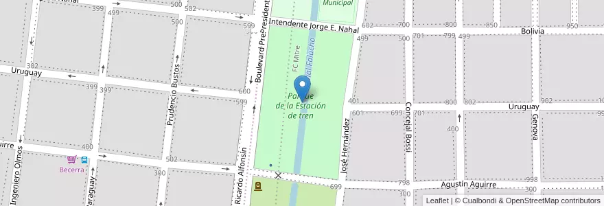 Mapa de ubicacion de Parque de la Estación de tren en Argentina, Córdova, Departamento Santa María, Pedanía Alta Gracia, Municipio De Alta Gracia, Alta Gracia.