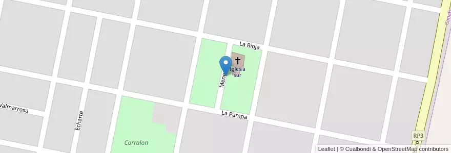 Mapa de ubicacion de Parque de la iglesia en Аргентина, Кордова, Departamento Unión, Pedanía Loboy, Municipio De Canals, Canals.
