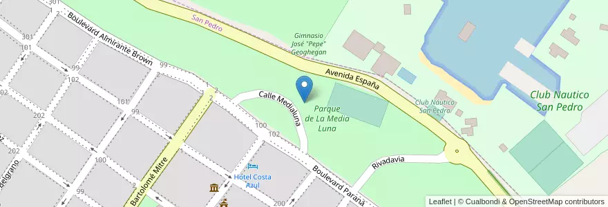 Mapa de ubicacion de Parque de La Media Luna en Arjantin, Buenos Aires, Partido De San Pedro.