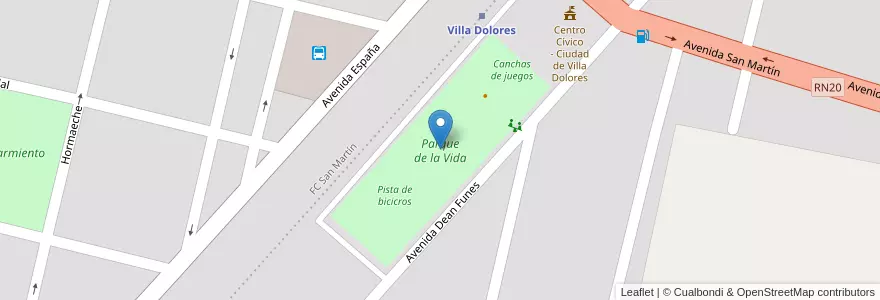 Mapa de ubicacion de Parque de la Vida en Arjantin, Córdoba, Departamento San Javier, Pedanía Dolores, Municipio De Villa Dolores, Villa Dolores.