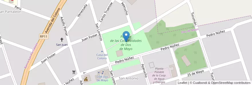 Mapa de ubicacion de Parque de las Colectividades de Dos de Mayo en Arjantin, Misiones, Departamento Cainguás, Municipio De Dos De Mayo.