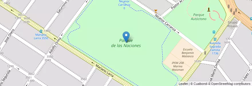 Mapa de ubicacion de Parque de las Naciones en 阿根廷, Córdoba, Departamento Capital, Pedanía Capital, Córdoba, Municipio De Córdoba.