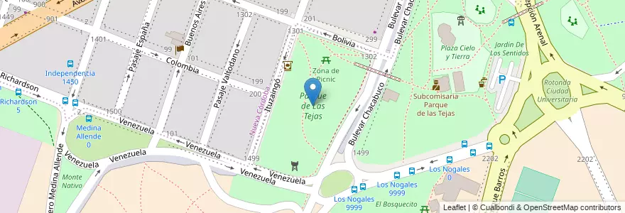 Mapa de ubicacion de Parque de Las Tejas en 아르헨티나, Córdoba, Departamento Capital, Pedanía Capital, Córdoba, Municipio De Córdoba.