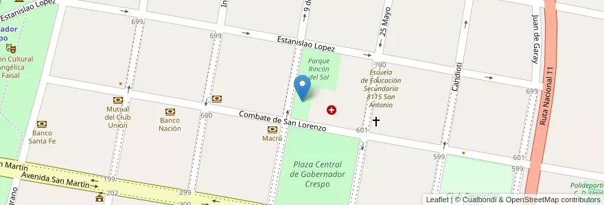 Mapa de ubicacion de Parque de los Jóvenes en 아르헨티나, Santa Fe, Departamento San Justo, Municipio De Gobernador Crespo.