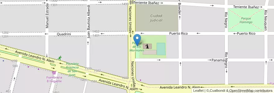 Mapa de ubicacion de Parque de Los Mormones en Arjantin, Şili, Río Negro, Cipolletti, Departamento General Roca.