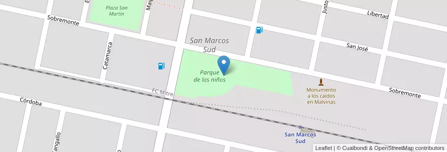 Mapa de ubicacion de Parque de los niños en Argentinië, Córdoba, Departamento Unión, Pedanía Bell Ville, Municipio De San Marcos Sud, San Marcos Sud.