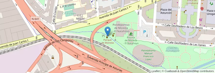 Mapa de ubicacion de Parque de Moreda en Spanien, Asturien, Asturien, Gijón/Xixón.