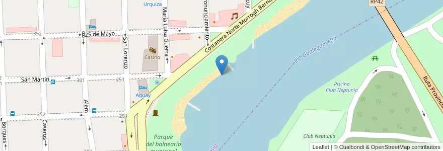 Mapa de ubicacion de Parque del balneario municipal en アルゼンチン, エントレ・リオス州, Departamento Gualeguaychú, Gualeguaychú, Gualeguaychú, Distrito Costa Uruguay Sur.