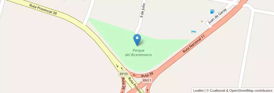 Mapa de ubicacion de Parque del Bicentenario en 阿根廷, Santa Fe, Departamento San Justo, Municipio De Gobernador Crespo.