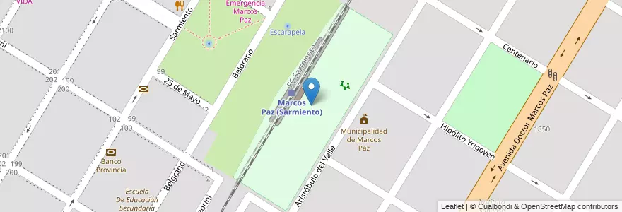 Mapa de ubicacion de Parque del Ferrocarril en 阿根廷, 布宜诺斯艾利斯省, Partido De Marcos Paz, Marcos Paz.