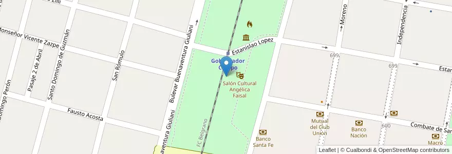 Mapa de ubicacion de Parque del Ferrocarril en Argentinië, Santa Fe, Departamento San Justo, Municipio De Gobernador Crespo.