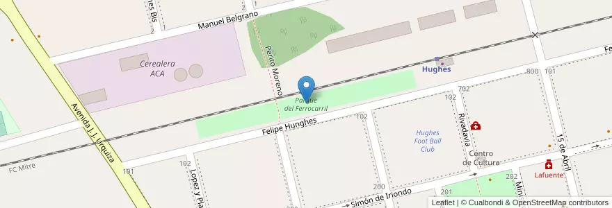 Mapa de ubicacion de Parque del Ferrocarril en 아르헨티나, Santa Fe, Departamento General López, Municipio De Hughes, Hughes.