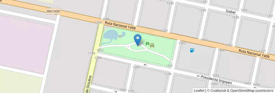 Mapa de ubicacion de Parque del Viajero en Arjantin, Córdoba, Departamento Marcos Juárez, Pedanía Espinillos, Municipio De Leones, Leones.