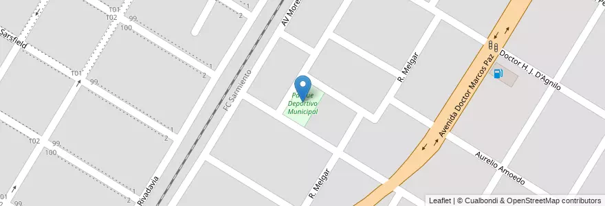 Mapa de ubicacion de Parque Deportivo Municipal en Arjantin, Buenos Aires, Partido De Marcos Paz, Marcos Paz.