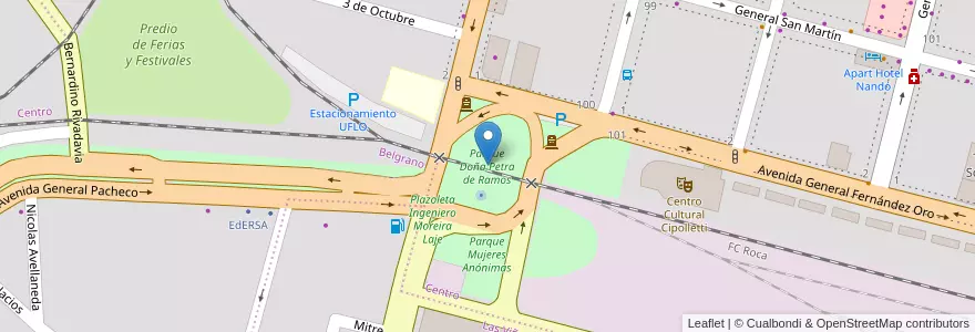 Mapa de ubicacion de Parque Doña Petra de Ramos en アルゼンチン, チリ, リオネグロ州, Cipolletti, Departamento General Roca.