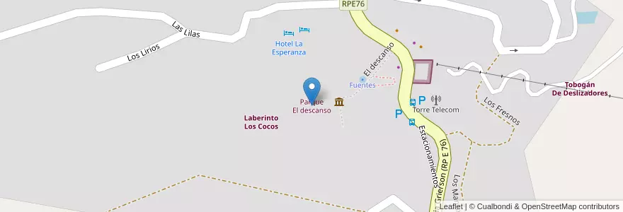 Mapa de ubicacion de Parque El descanso en Argentina, Córdoba, Departamento Punilla, Pedanía Dolores, Municipio De Los Cocos.