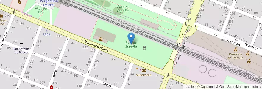 Mapa de ubicacion de Parque España en Arjantin, Buenos Aires, Partido De Pergamino.