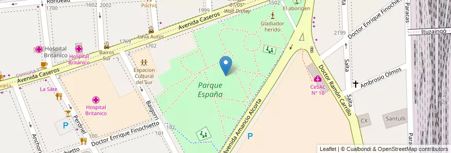 Mapa de ubicacion de Parque España, Barracas en Argentinien, Ciudad Autónoma De Buenos Aires, Comuna 4, Buenos Aires.