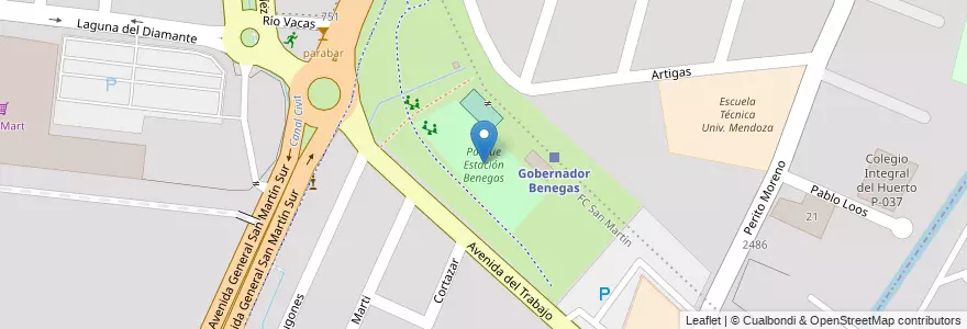 Mapa de ubicacion de Parque Estación Benegas en Arjantin, Şili, Mendoza, Godoy Cruz, Departamento Godoy Cruz, Distrito Gobernador Benegas.