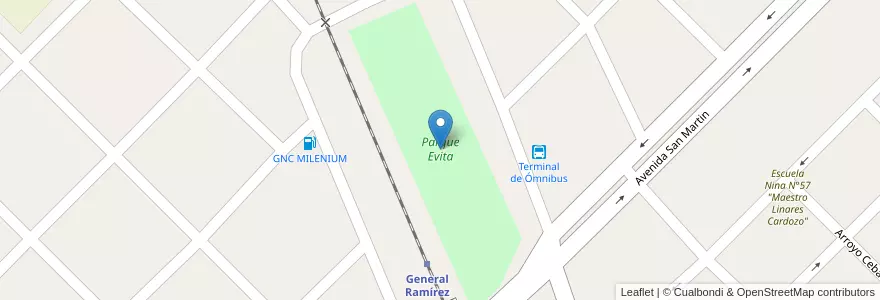 Mapa de ubicacion de Parque Evita en アルゼンチン, エントレ・リオス州, Departamento Diamante, Distrito Isletas, General Ramírez.