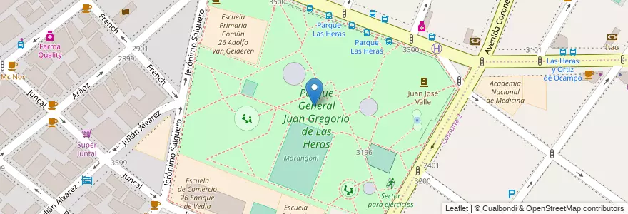 Mapa de ubicacion de Parque General Juan Gregorio de Las Heras, Palermo en Argentinië, Ciudad Autónoma De Buenos Aires, Buenos Aires, Comuna 14.