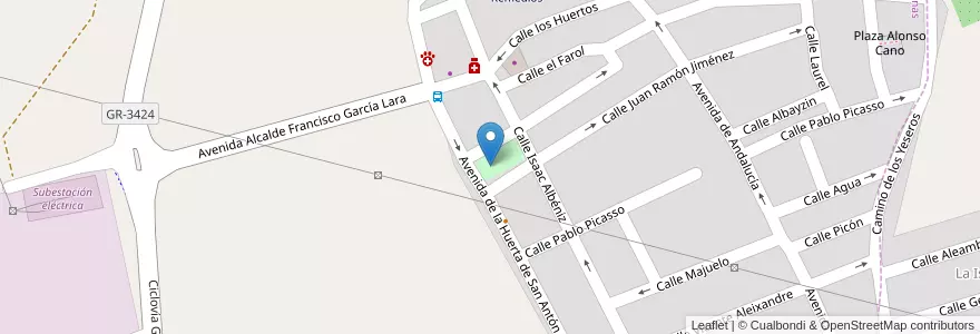 Mapa de ubicacion de Parque Infantil en Испания, Андалусия, Гранада, Comarca De La Vega De Granada, Pulianas.