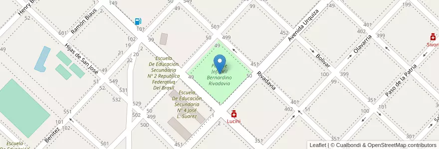 Mapa de ubicacion de Parque Infantil Bernardino Rivadavia en الأرجنتين, بوينس آيرس, Partido De Chivilcoy, Chivilcoy.