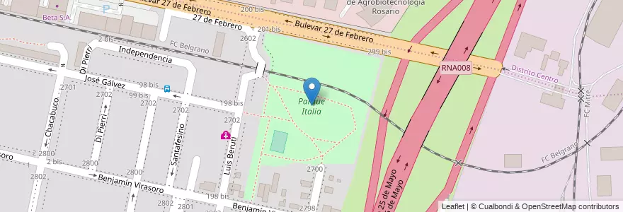 Mapa de ubicacion de Parque Italia en アルゼンチン, サンタフェ州, Departamento Rosario, Municipio De Rosario, ロサリオ.