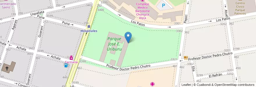 Mapa de ubicacion de Parque José E. Uriburu, Parque Patricios en Argentine, Ciudad Autónoma De Buenos Aires, Comuna 4, Buenos Aires.