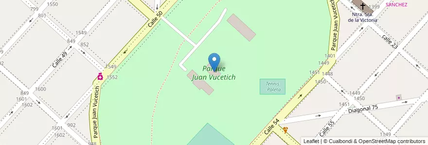 Mapa de ubicacion de Parque Juan Vucetich, Casco Urbano en アルゼンチン, ブエノスアイレス州, Partido De La Plata, La Plata.