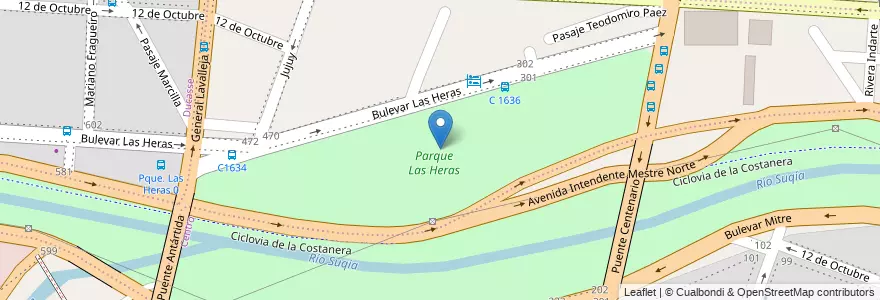 Mapa de ubicacion de Parque Las Heras en Arjantin, Córdoba, Departamento Capital, Pedanía Capital, Córdoba, Municipio De Córdoba.
