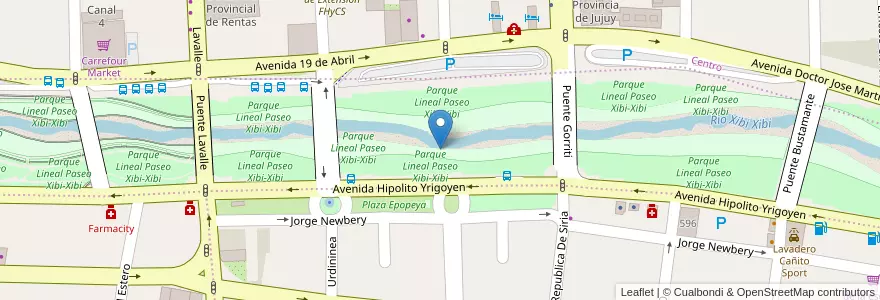 Mapa de ubicacion de Parque Lineal Paseo Xibi-Xibi en آرژانتین, Jujuy, Departamento Doctor Manuel Belgrano, Municipio De San Salvador De Jujuy.