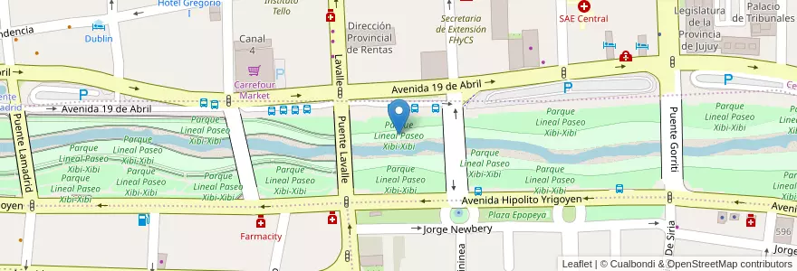 Mapa de ubicacion de Parque Lineal Paseo Xibi-Xibi en Аргентина, Жужуй, Departamento Doctor Manuel Belgrano, Municipio De San Salvador De Jujuy.