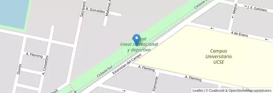 Mapa de ubicacion de Parque lineal recreacional y deportivo en Arjantin, Santa Fe, Departamento Castellanos, Municipio De Rafaela.