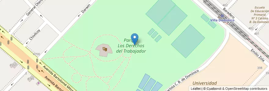 Mapa de ubicacion de Parque Los Derechos del Trabajador en アルゼンチン, ブエノスアイレス州, Partido De Avellaneda, Villa Domínico.
