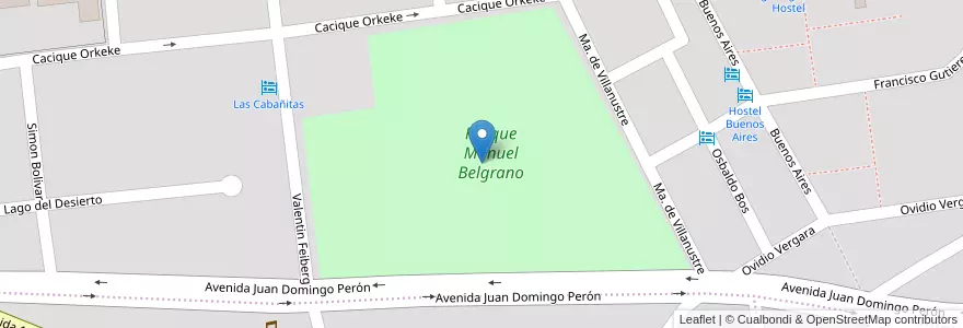Mapa de ubicacion de Parque Manuel Belgrano en 阿根廷, 麦哲伦-智利南极大区, 智利, 圣克鲁斯省, El Calafate, Lago Argentino.