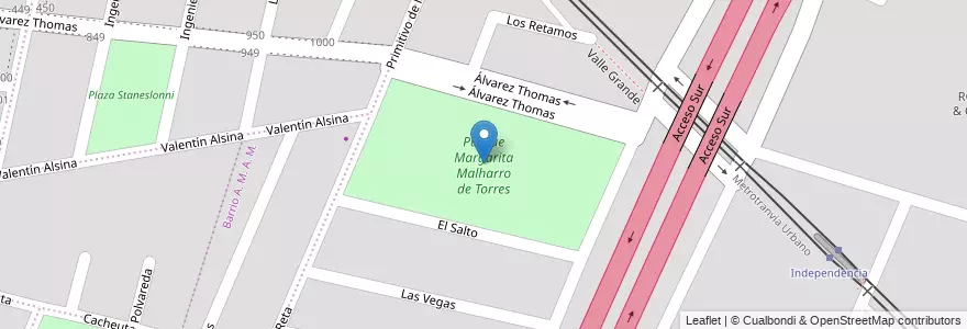Mapa de ubicacion de Parque Margarita Malharro de Torres en Arjantin, Şili, Mendoza, Godoy Cruz, Departamento Godoy Cruz, Distrito San Francisco Del Monte.