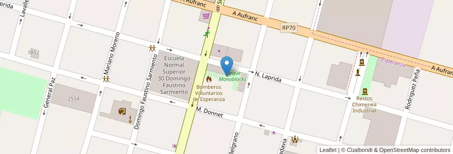 Mapa de ubicacion de Parque Monoblocks en Arjantin, Santa Fe, Departamento Las Colonias, Municipio De Esperanza, Esperanza.