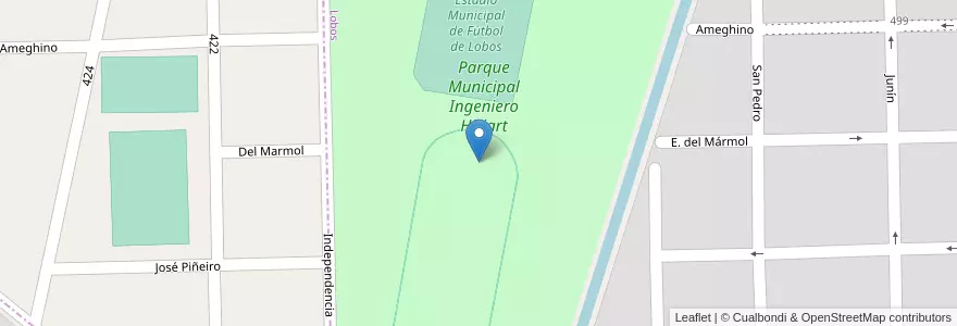 Mapa de ubicacion de Parque Municipal Ingeniero Hiriart en Arjantin, Buenos Aires, Partido De Lobos, Lobos.