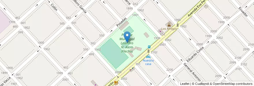 Mapa de ubicacion de Parque Municipal Leandro N. Alem (Flecha) en 阿根廷, 布宜诺斯艾利斯省, Partido De La Matanza, Ramos Mejía.