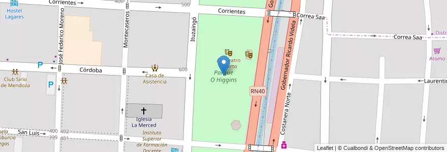 Mapa de ubicacion de Parque O Higgins en Arjantin, Şili, Mendoza, Departamento Capital, Ciudad De Mendoza, Sección 3ª Parque O'Higgins.