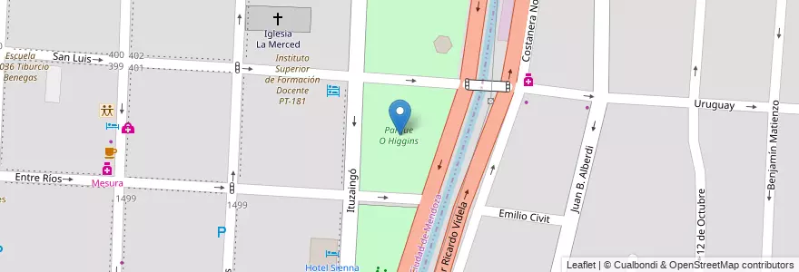Mapa de ubicacion de Parque O Higgins en Arjantin, Şili, Mendoza, Departamento Capital, Ciudad De Mendoza.