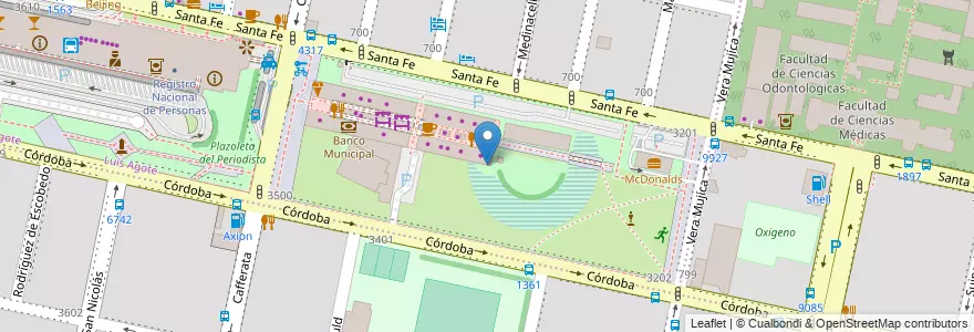 Mapa de ubicacion de Parque Presidente Juan Domingo Perón en アルゼンチン, サンタフェ州, Departamento Rosario, Municipio De Rosario, ロサリオ.