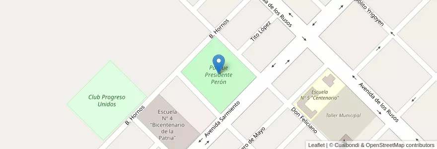 Mapa de ubicacion de Parque Presidente Perón en アルゼンチン, エントレ・リオス州, Departamento San Salvador, Distrito Arroyo Grande, San Salvador.