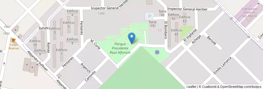 Mapa de ubicacion de Parque Presidente Raul Alfonsín en 아르헨티나, 부에노스아이레스주, Partido De Merlo, San Antonio De Padua.