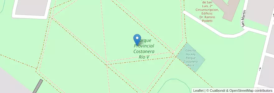 Mapa de ubicacion de Parque Provincial Costanera Río V en 阿根廷, San Luis, General Pedernera, Villa Mercedes, Municipio De Villa Mercedes.